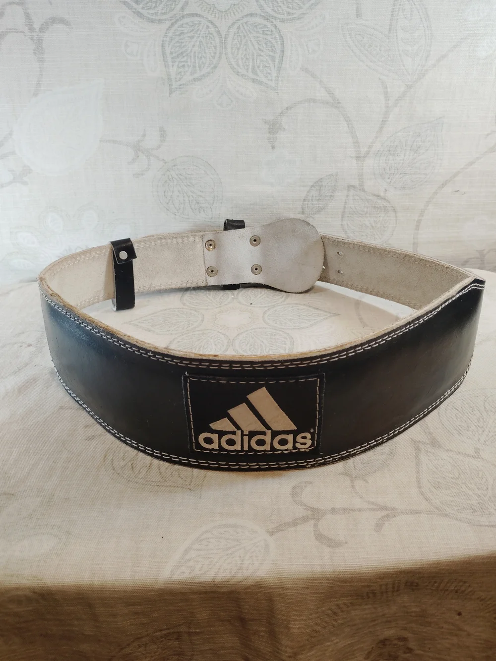 adidas Black Leather Powerlifting Belt with White Logo